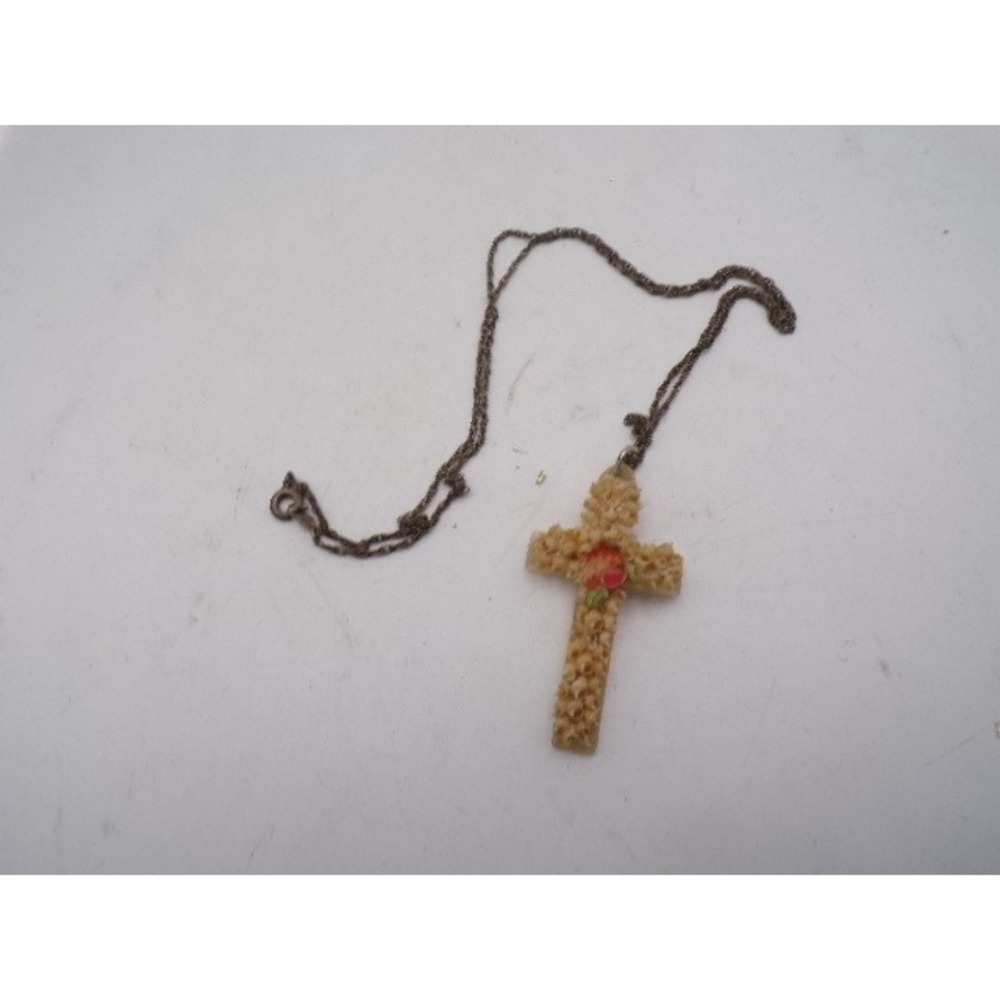 Vintage‎ Small Flower Cross Necklace Religious Christian Catholic Jewelry Gift